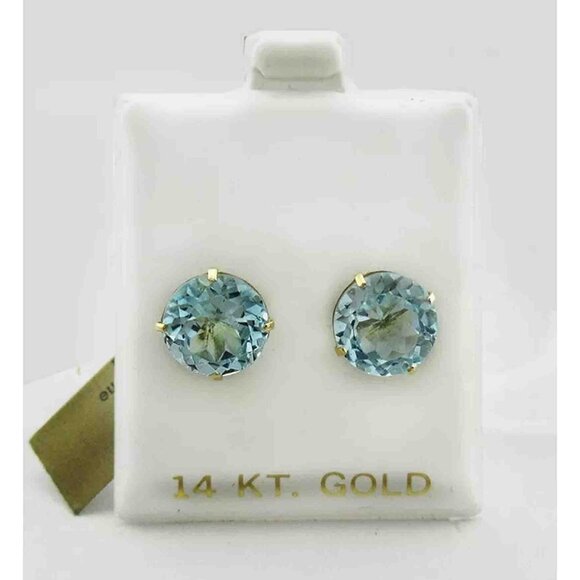 Genuine 8.78 Cts Aquamarine Studs Earrings 14k Gold